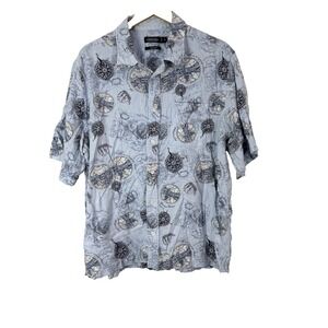 Consensus Nautical Shirt‎ Mens XL Blue Short Sleeve Button Up Easy Care Linen